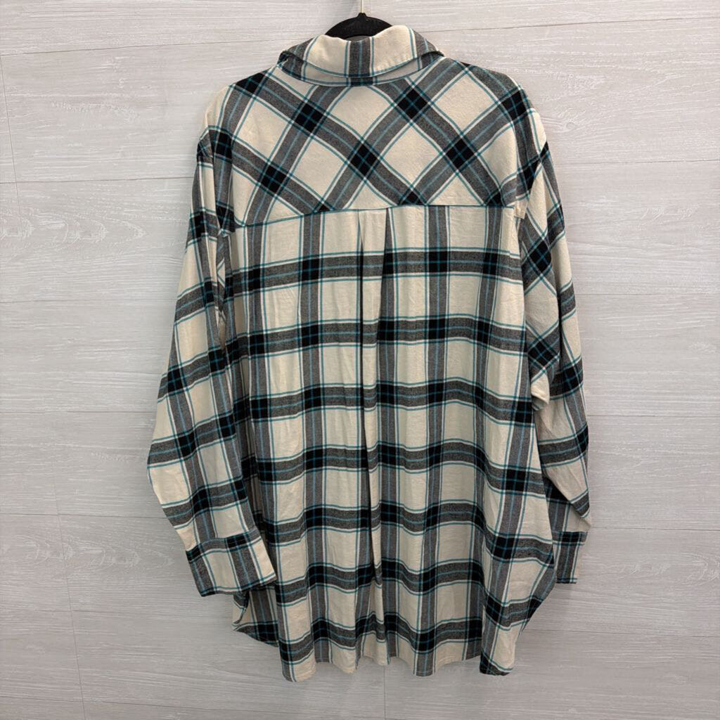 Lane Bryant White/ Black/ Blue Plaid Long Sleeve Button Down Top 26/28