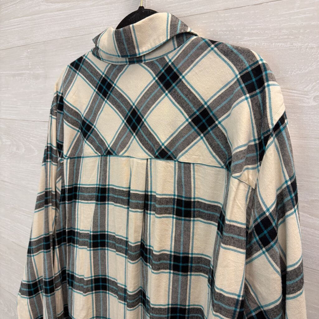 Lane Bryant White/ Black/ Blue Plaid Long Sleeve Button Down Top 26/28
