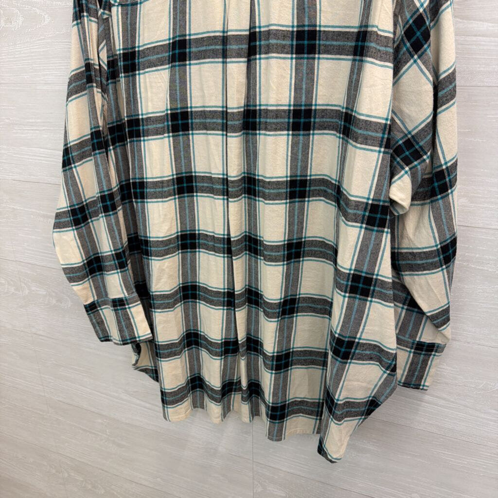 Lane Bryant White/ Black/ Blue Plaid Long Sleeve Button Down Top 26/28