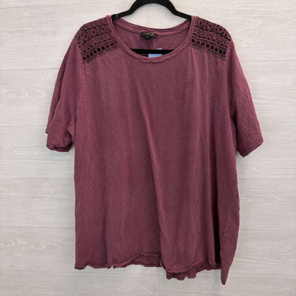 Lane Bryant Purple Lace Shoulder Short Sleeve Top 26/28