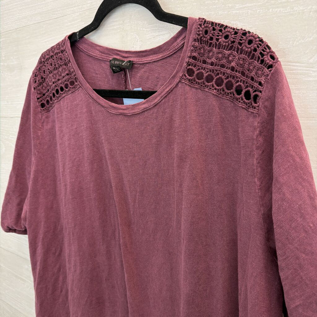 Lane Bryant Purple Lace Shoulder Short Sleeve Top 26/28