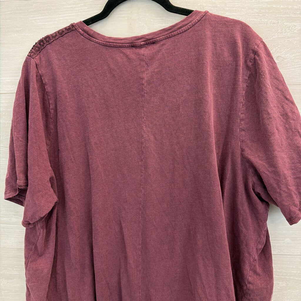 Lane Bryant Purple Lace Shoulder Short Sleeve Top 26/28