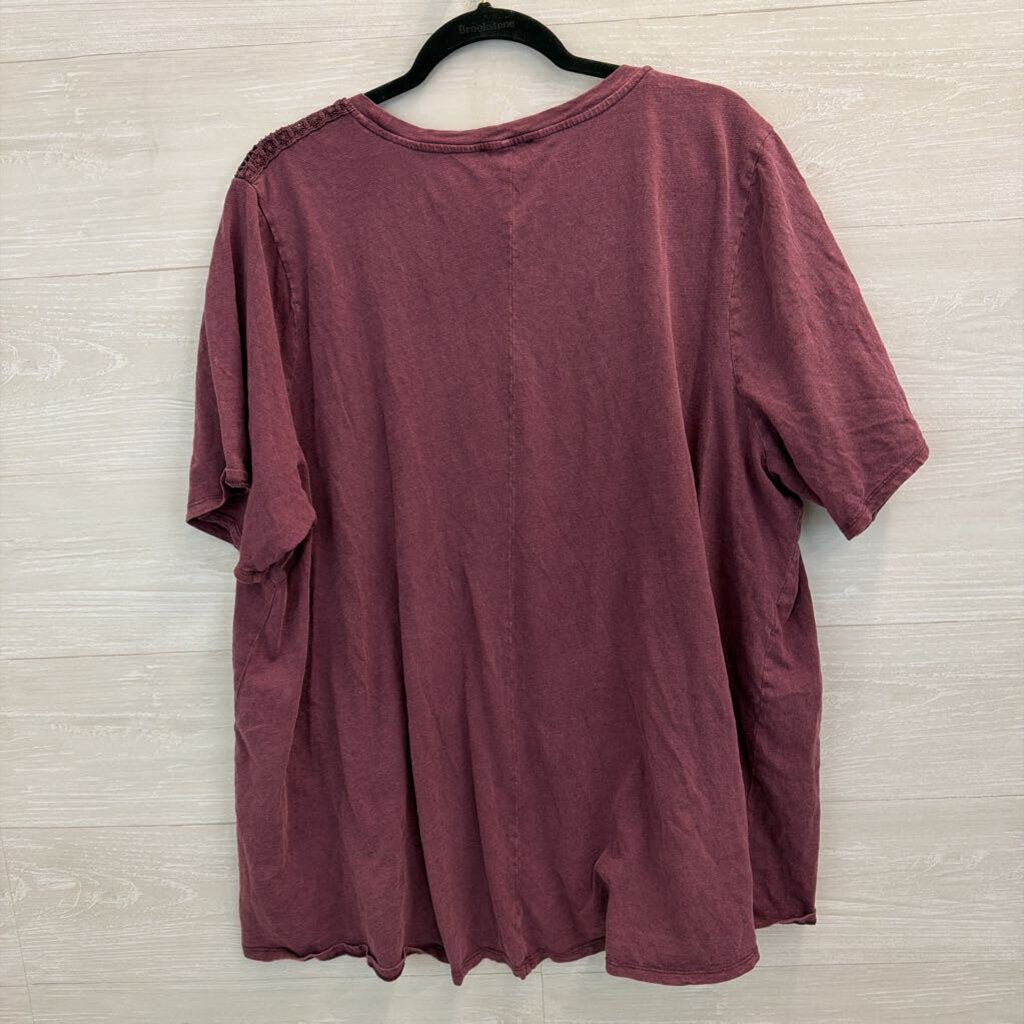 Lane Bryant Purple Lace Shoulder Short Sleeve Top 26/28