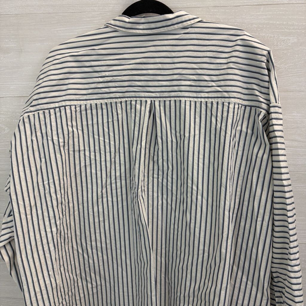 Anthropologie White/ Grey Striped Long Sleeve Button Down Top XXL