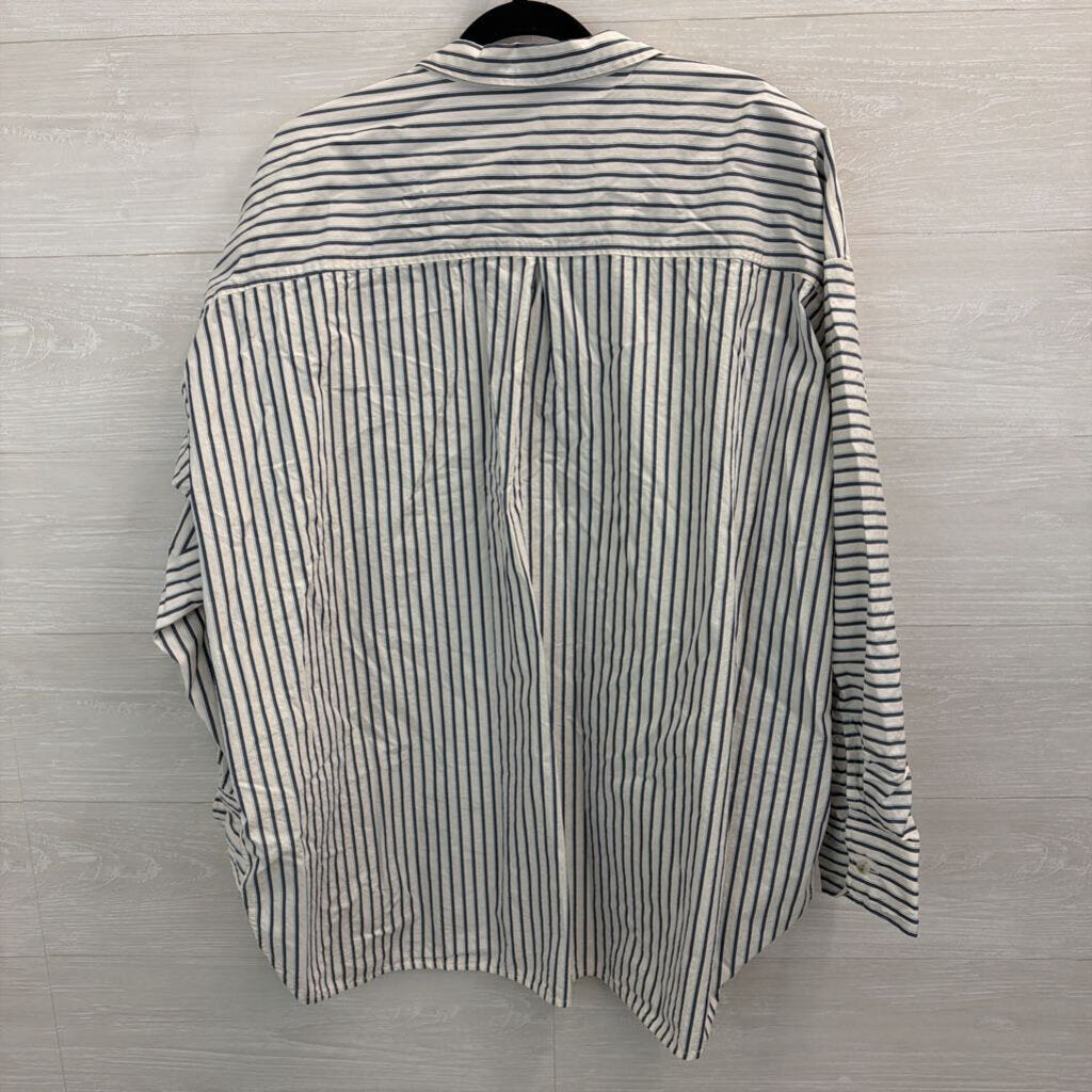 Anthropologie White/ Grey Striped Long Sleeve Button Down Top XXL