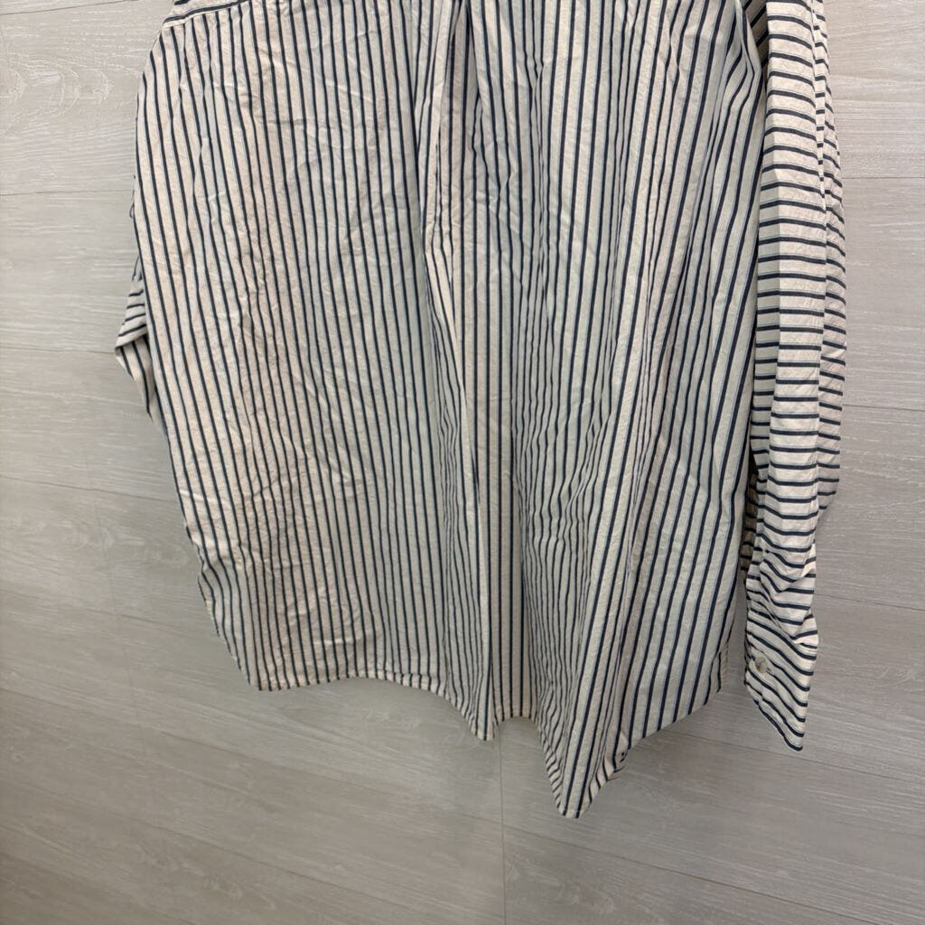 Anthropologie White/ Grey Striped Long Sleeve Button Down Top XXL