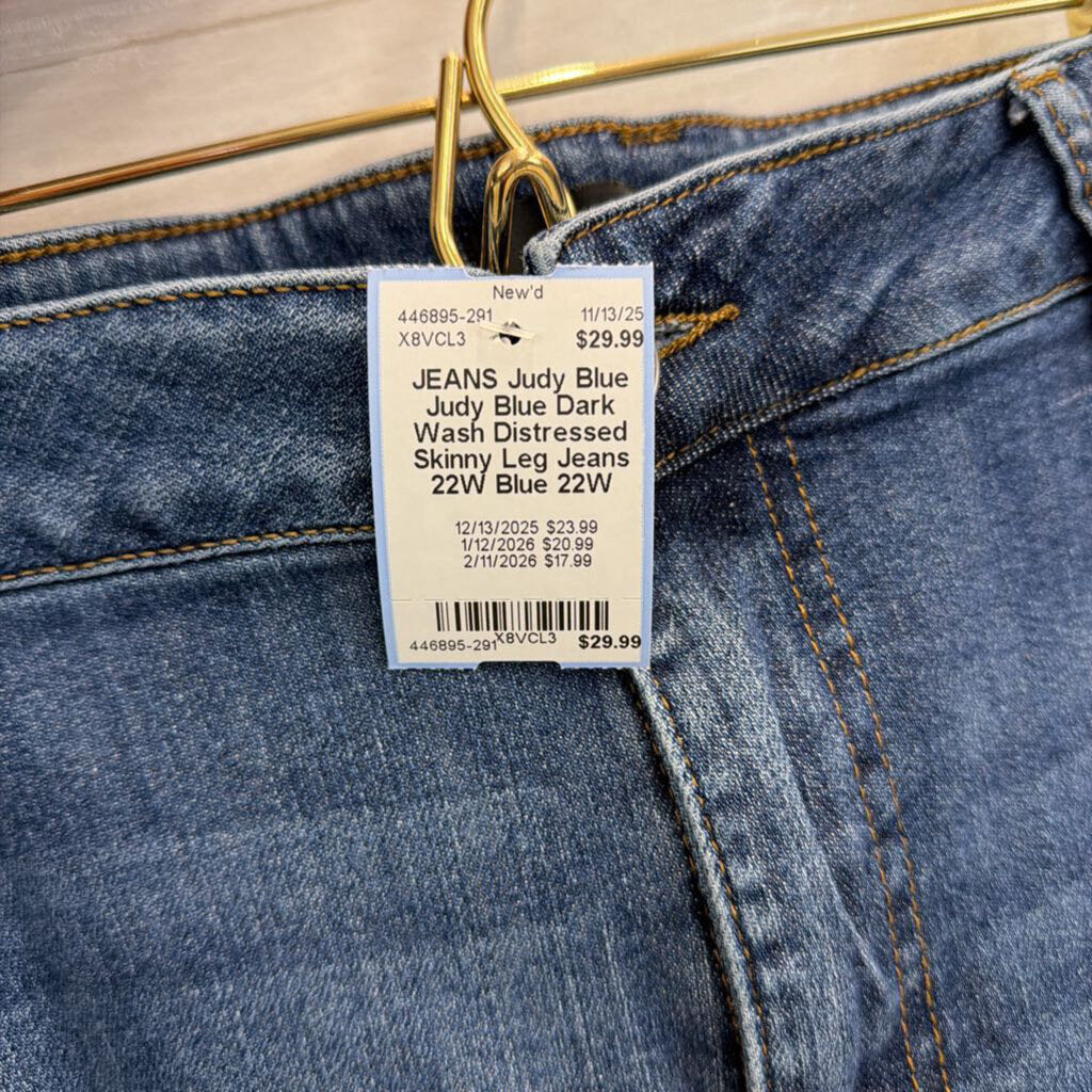 Judy Blue Dark Wash Distressed Skinny Leg Jeans 22W