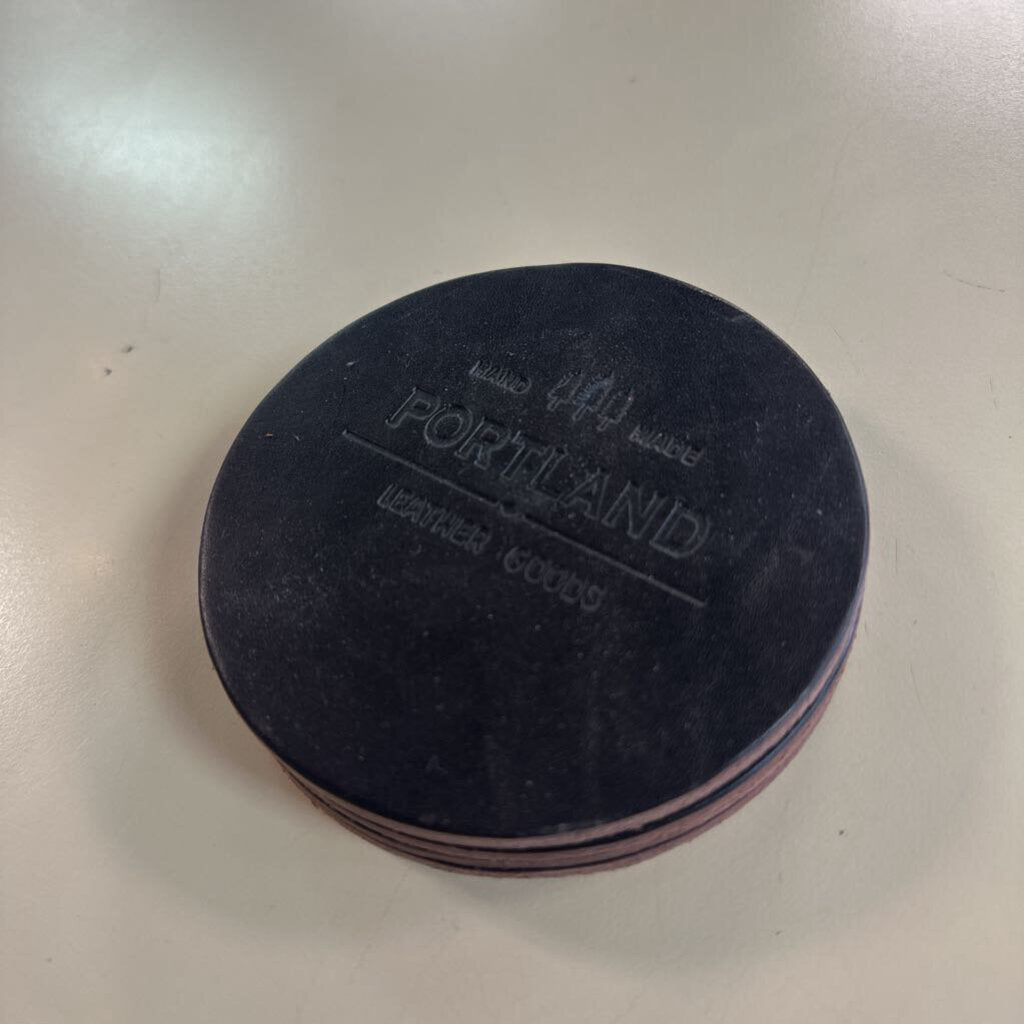 Portland Leather Goods Black Leather Coasters