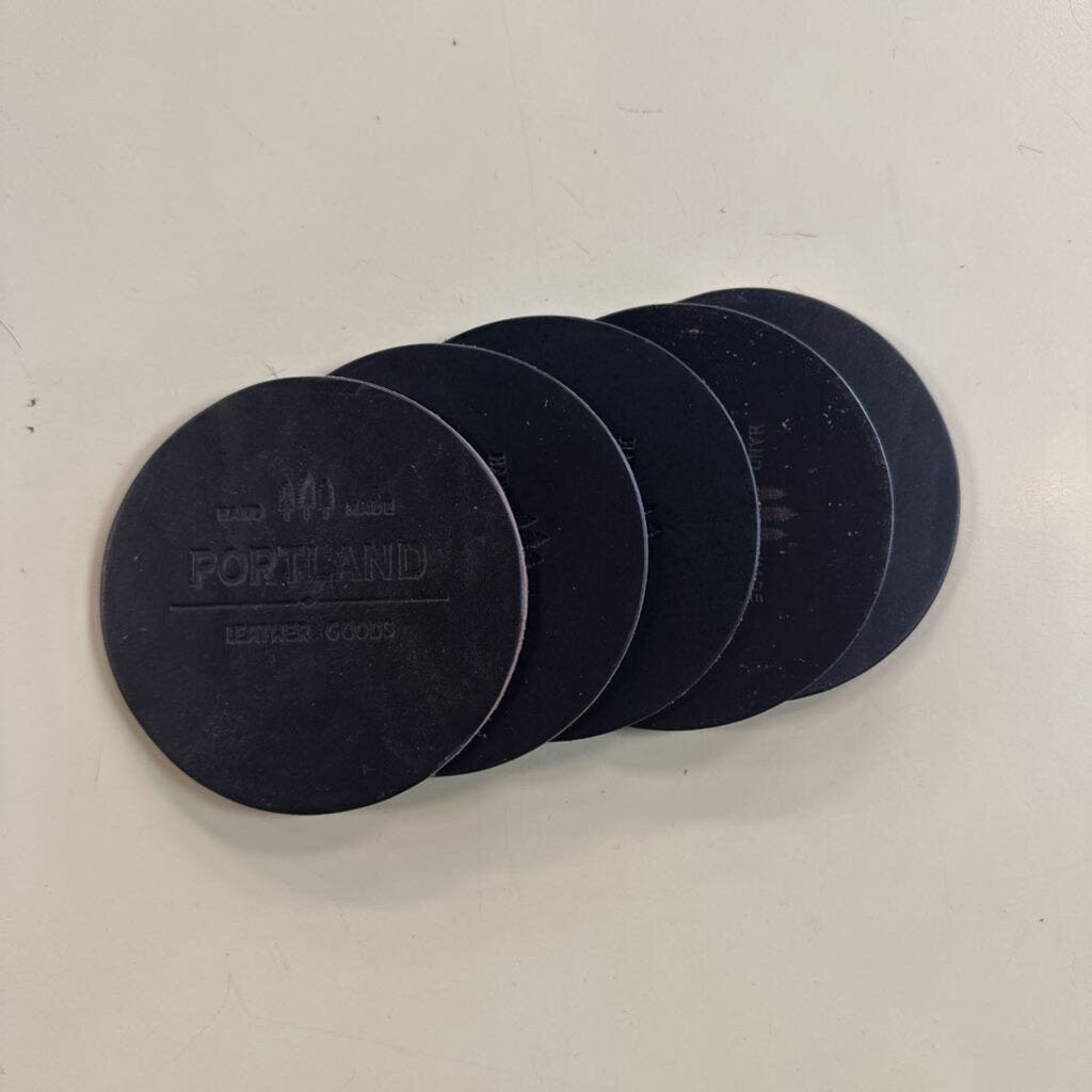 Portland Leather Goods Black Leather Coasters