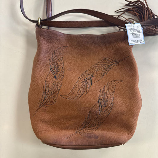 Hobo Inked Hide Brown Leather Feather Print Crossbody Purse
