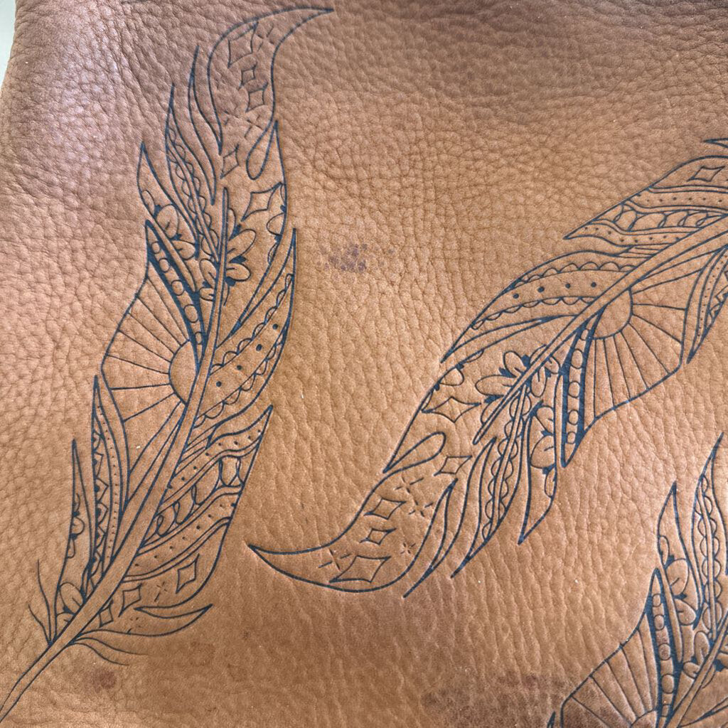 Hobo Inked Hide Brown Leather Feather Print Crossbody Purse
