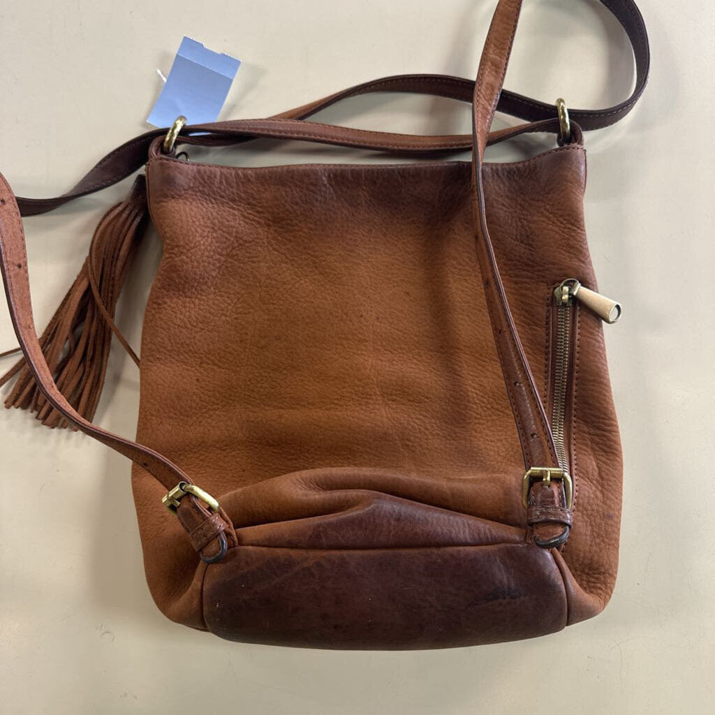 Hobo Inked Hide Brown Leather Feather Print Crossbody Purse