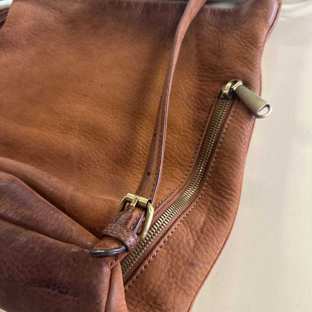 Hobo Inked Hide Brown Leather Feather Print Crossbody Purse