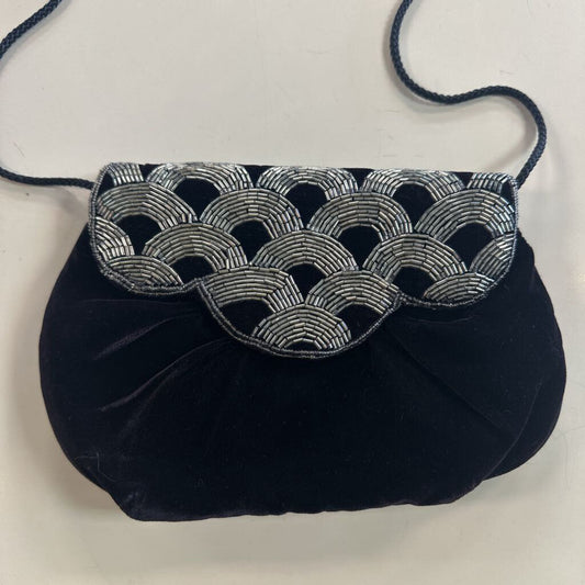 Black Velvet Silver Beaded Detail Purse