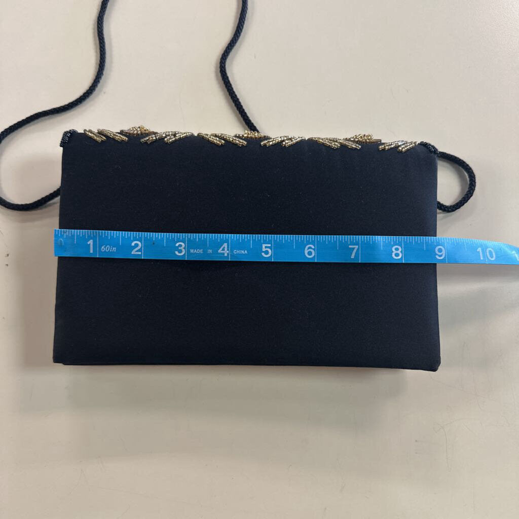 Courtenay Black Satin Gold Beaded Detail Purse