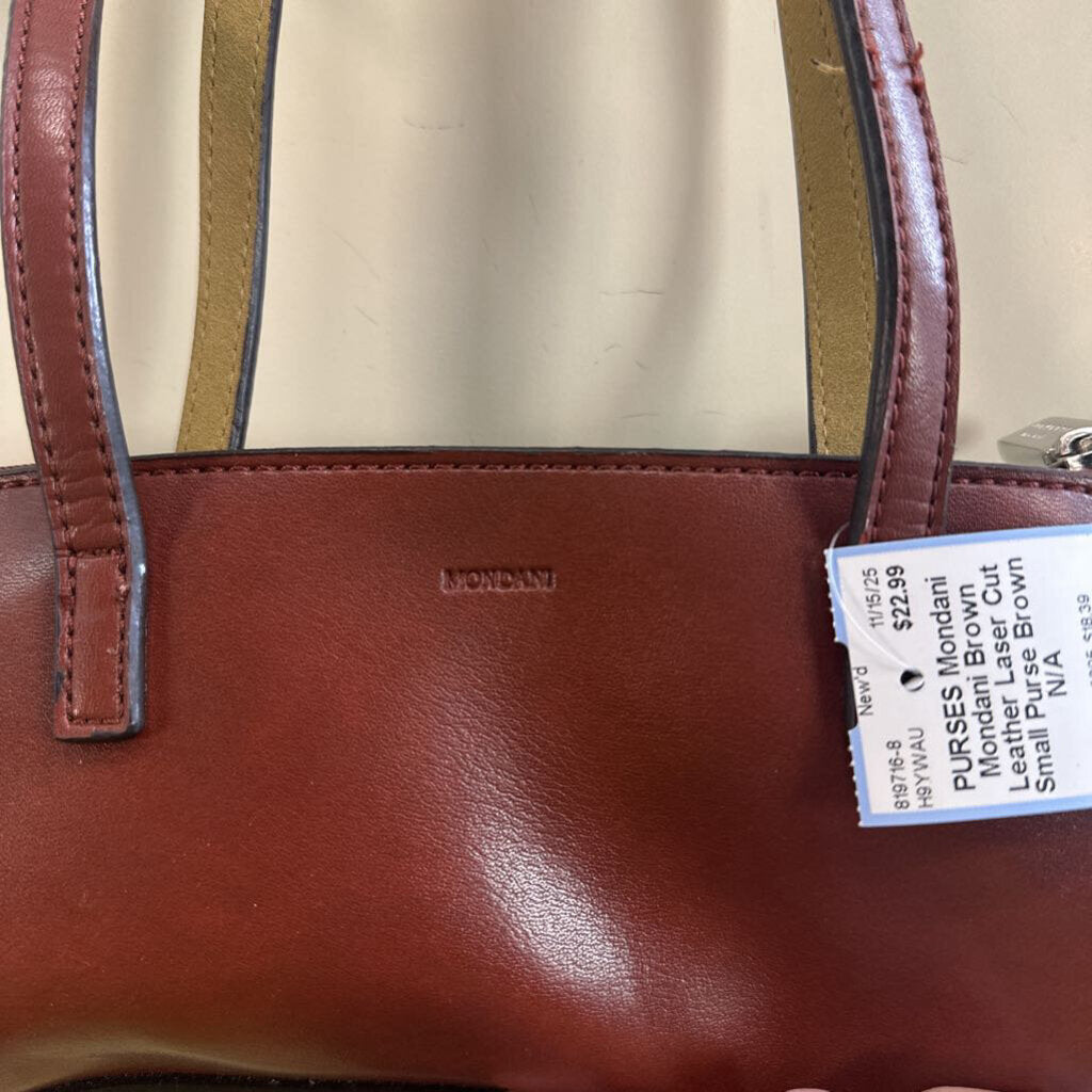 Mondani Brown Leather Laser Cut Small Purse
