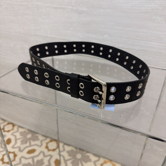 Black Leather/ Silver Grommet Belt Medium