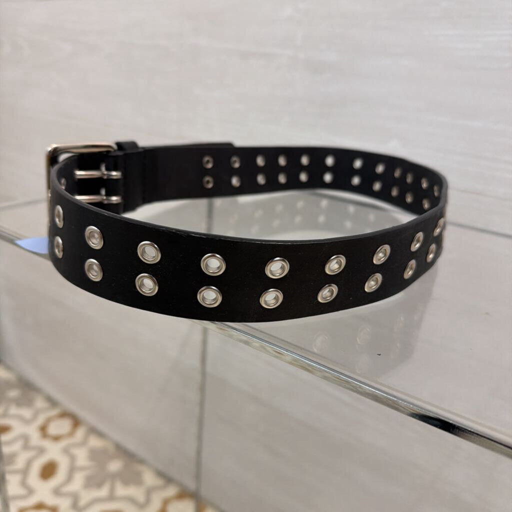 Black Leather/ Silver Grommet Belt Medium