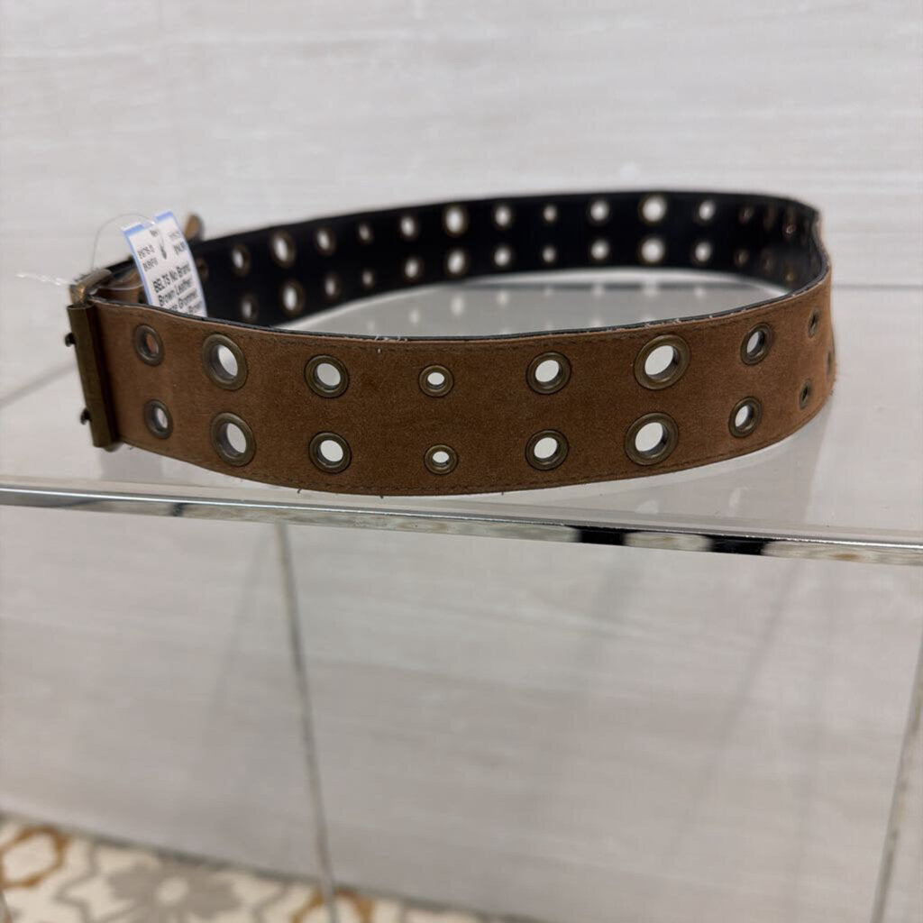 Brown Leather/ Bronze Grommet Belt Medium