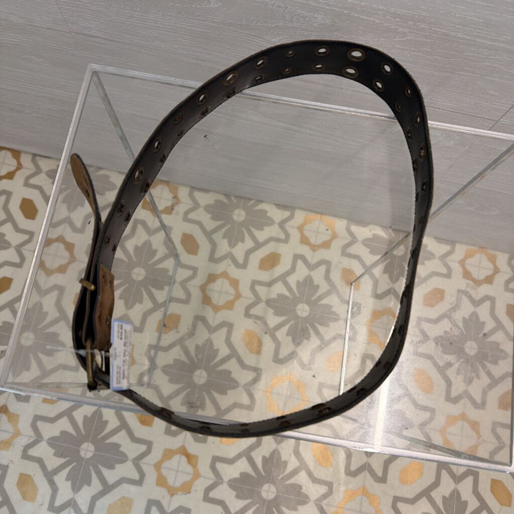 Brown Leather/ Bronze Grommet Belt Medium