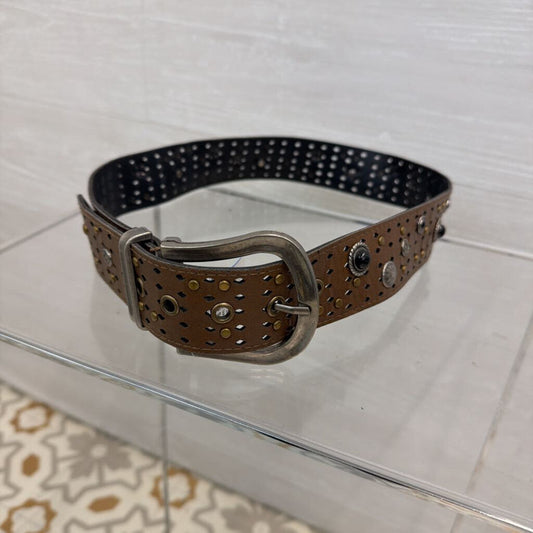 Brown Laser Cut Leather Studded Belt Medium