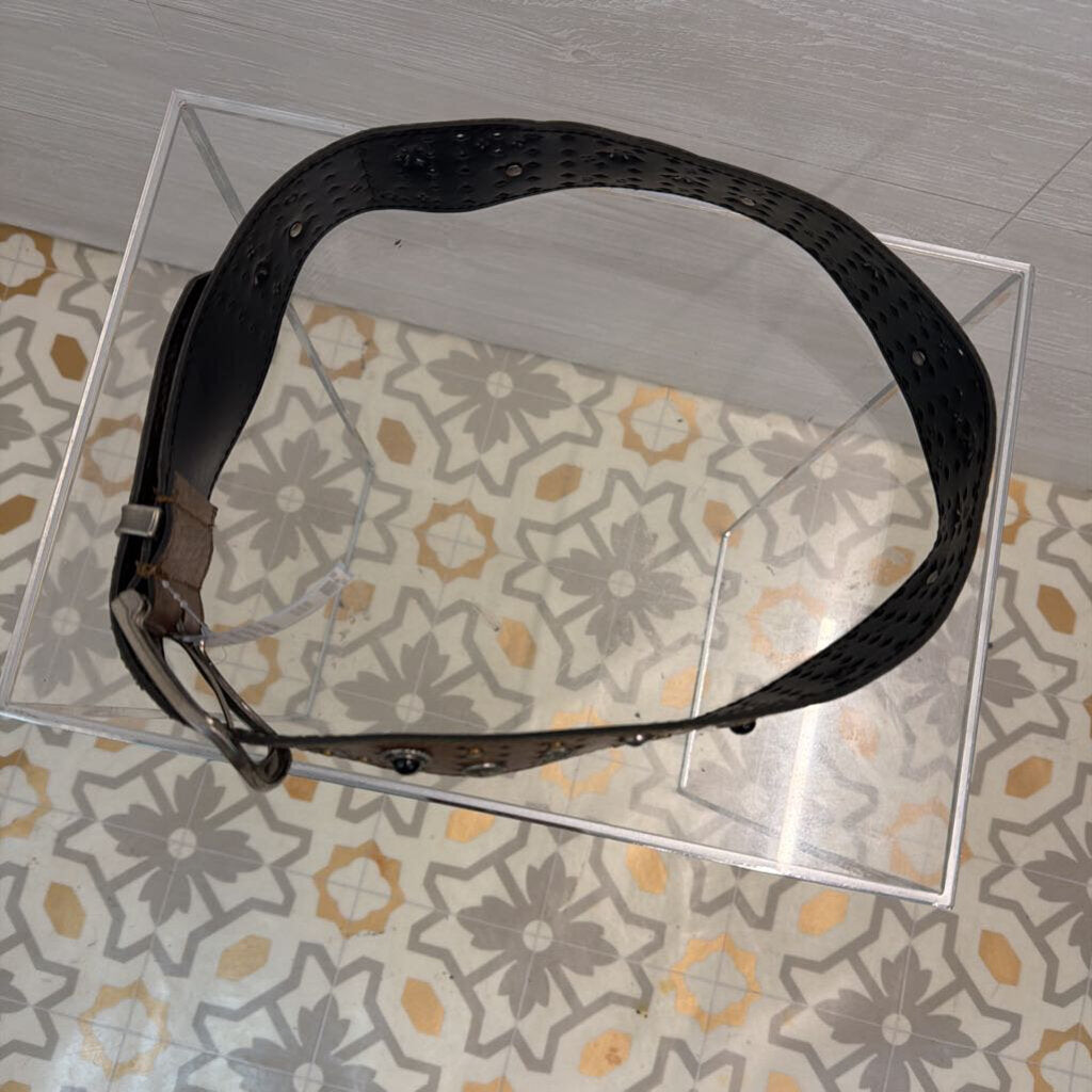 Brown Laser Cut Leather Studded Belt Medium