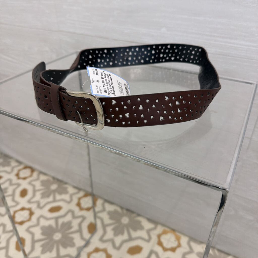 Brown Laser Heart Cut Leather Belt Medium