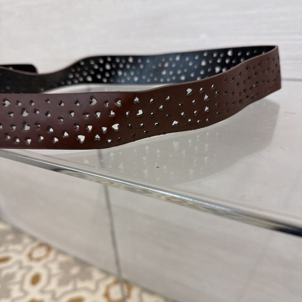 Brown Laser Heart Cut Leather Belt Medium