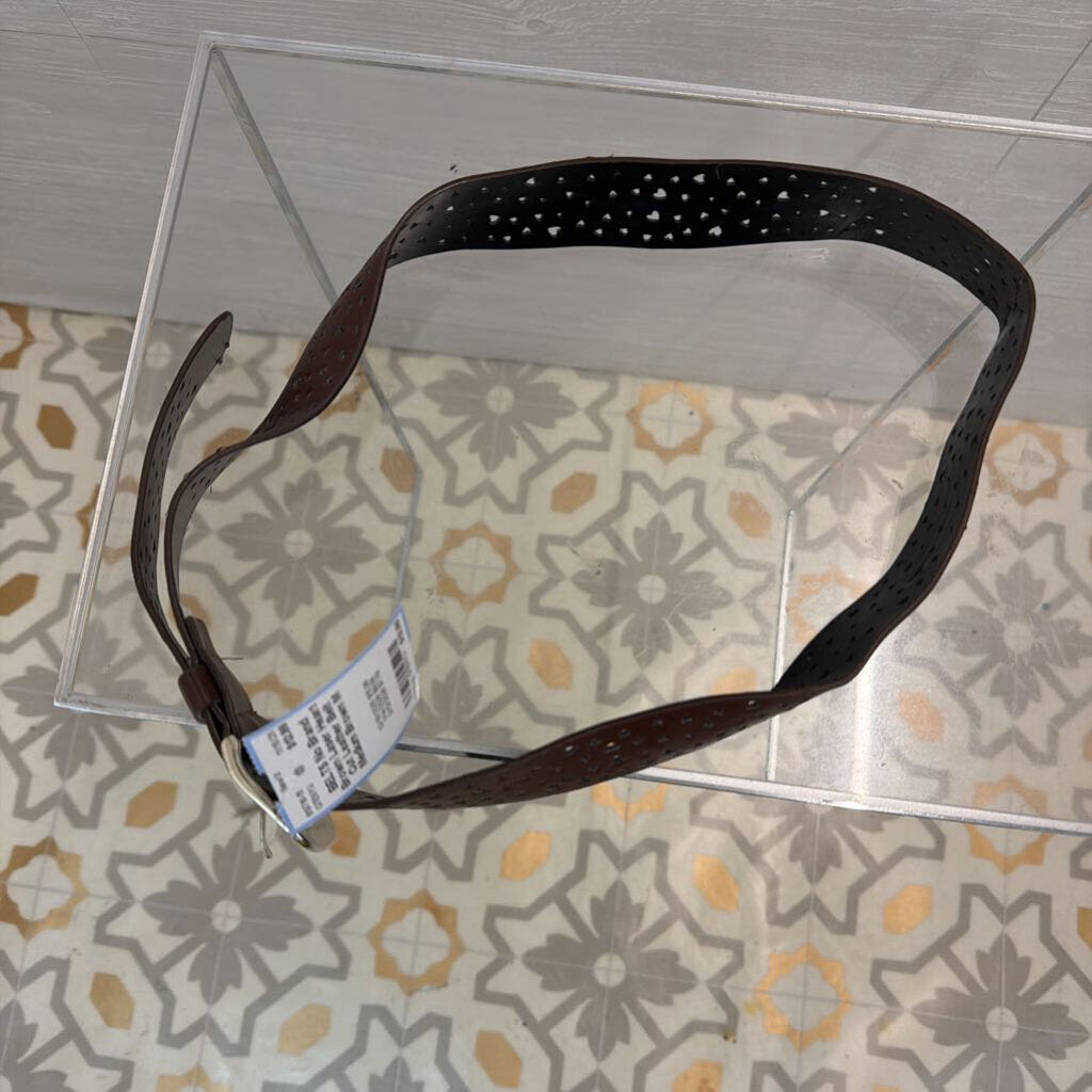 Brown Laser Heart Cut Leather Belt Medium