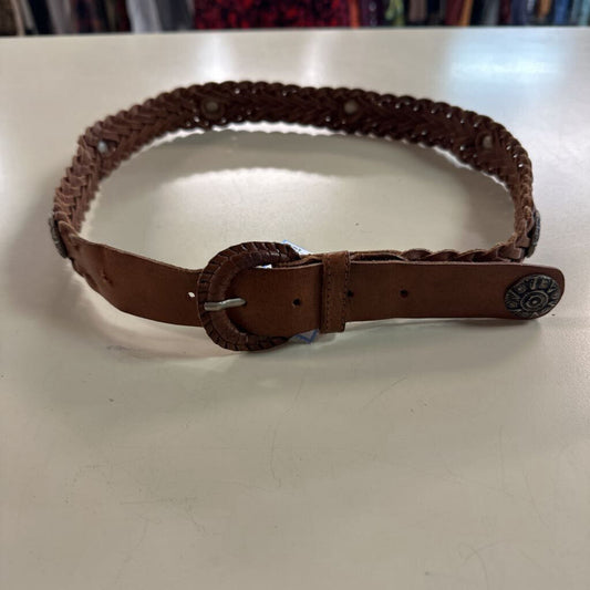 Brown Woven Leather Studded Detail Belt Large
