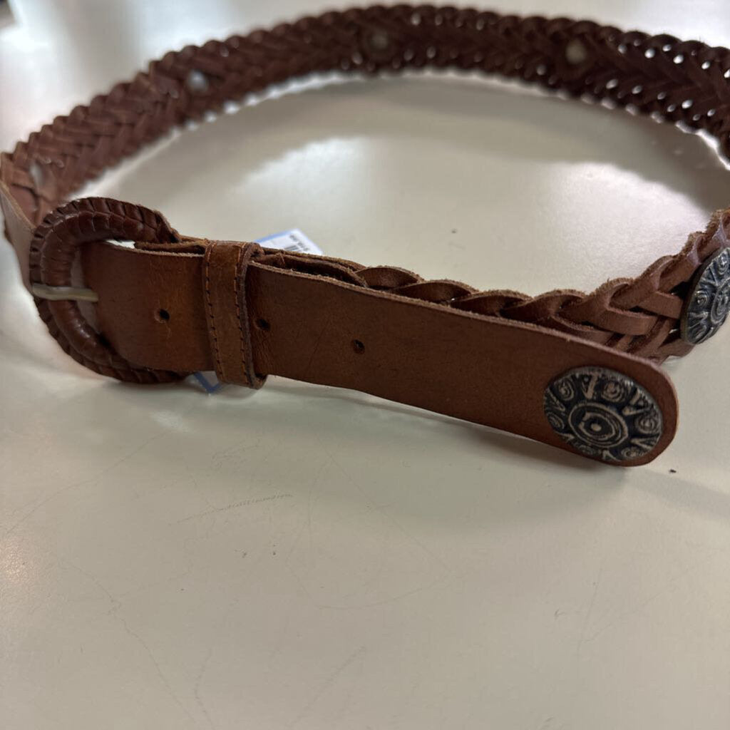 Brown Woven Leather Studded Detail Belt Large