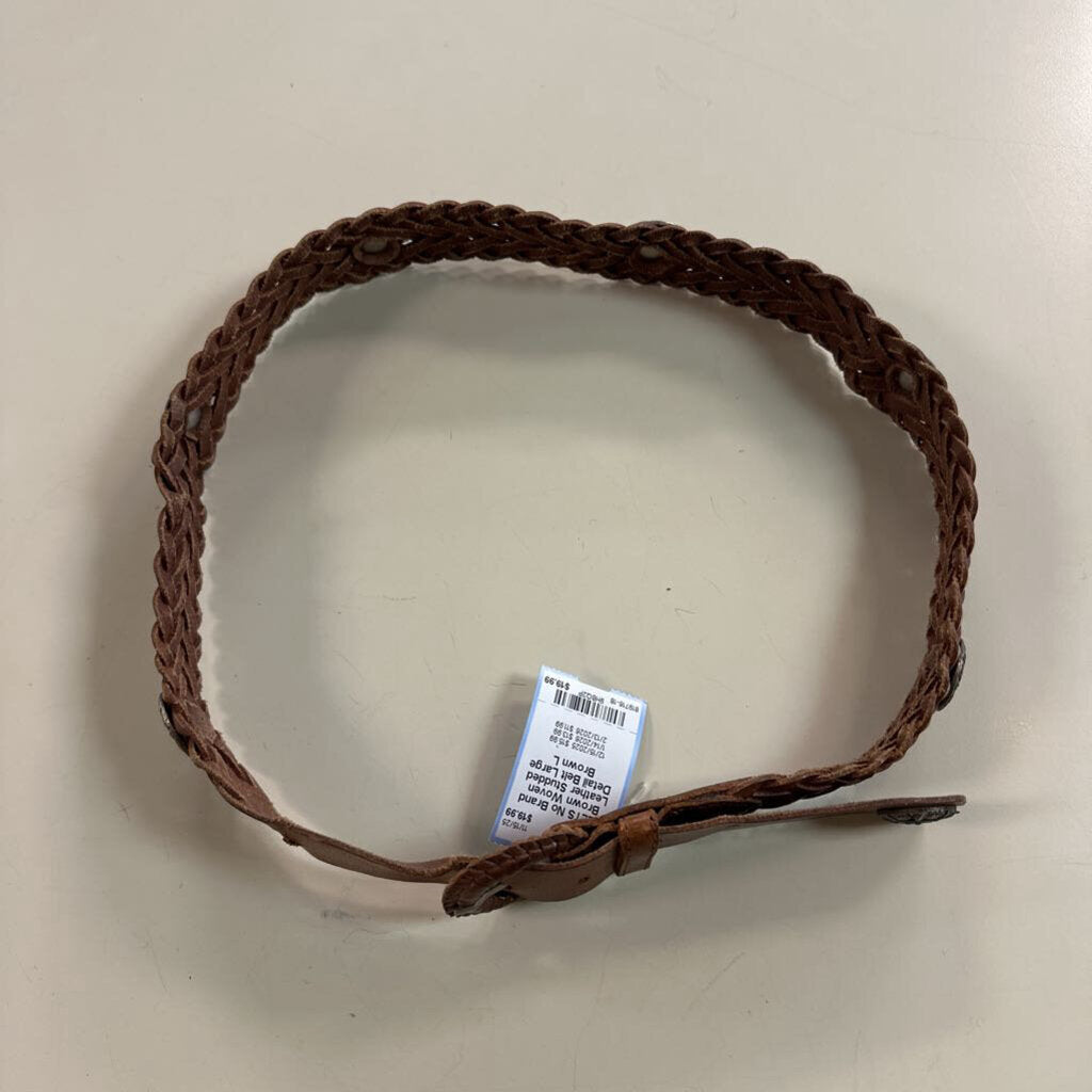 Brown Woven Leather Studded Detail Belt Large
