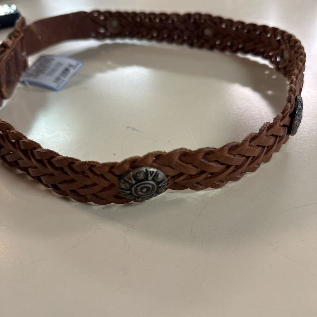 Brown Woven Leather Studded Detail Belt Large