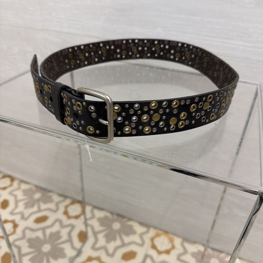 Black Leather Silver/ Gold Grommet Studded Belt Medium