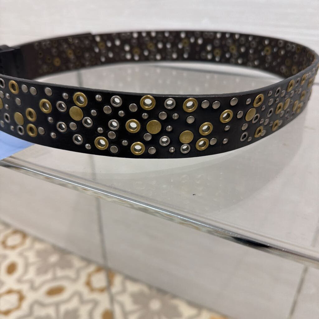 Black Leather Silver/ Gold Grommet Studded Belt Medium