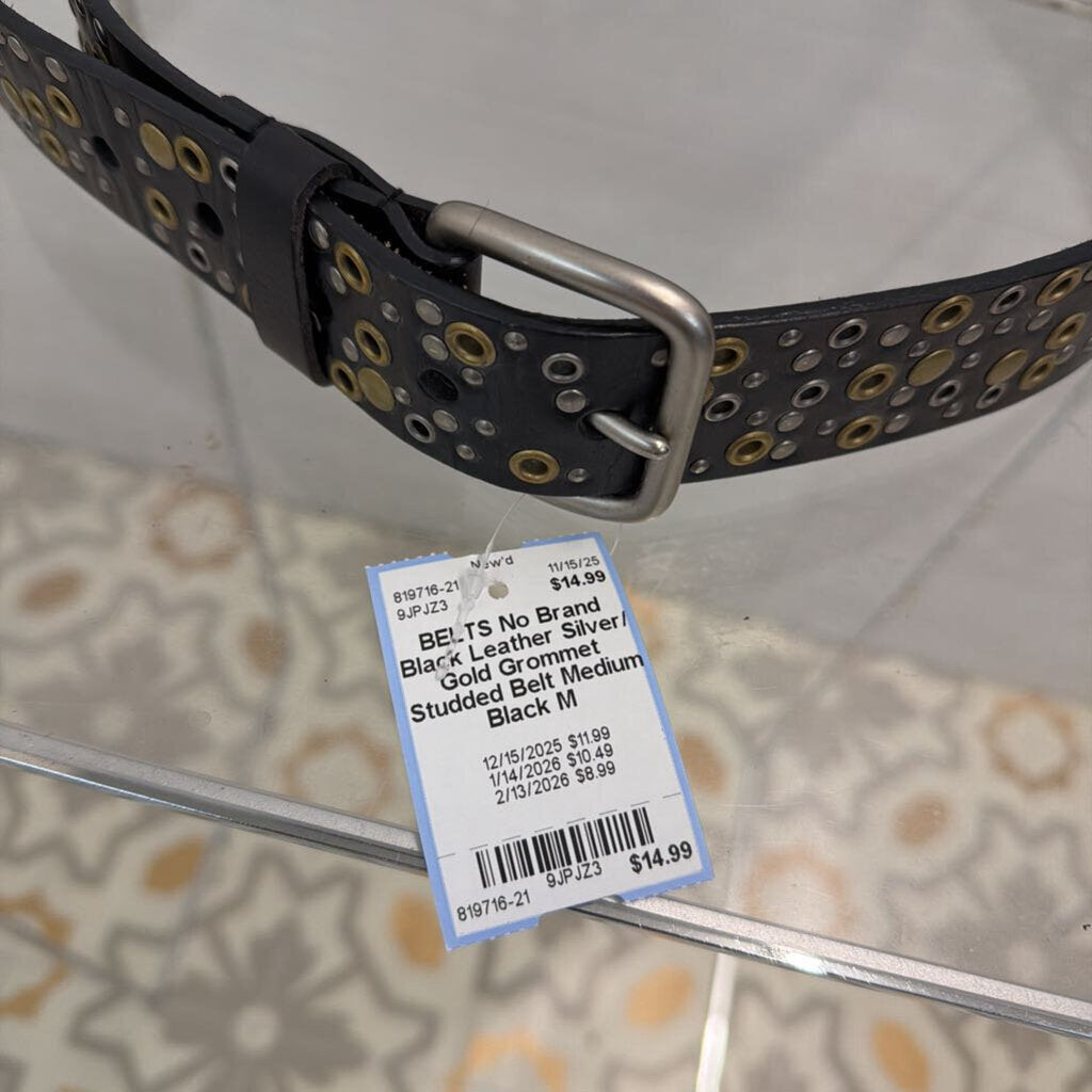 Black Leather Silver/ Gold Grommet Studded Belt Medium