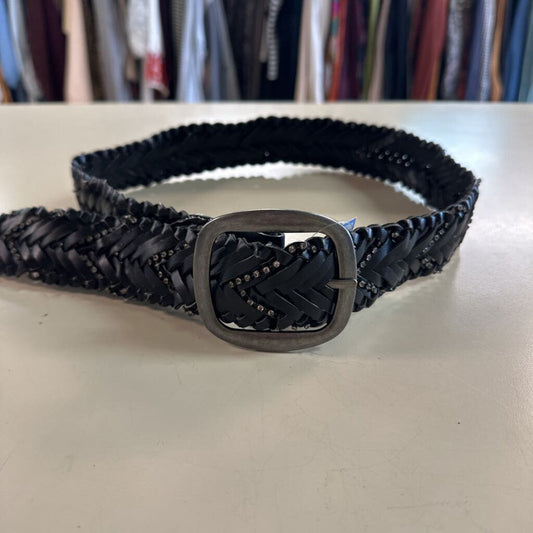 YMI Black Woven Leather Rhinestone Detail Belt Small