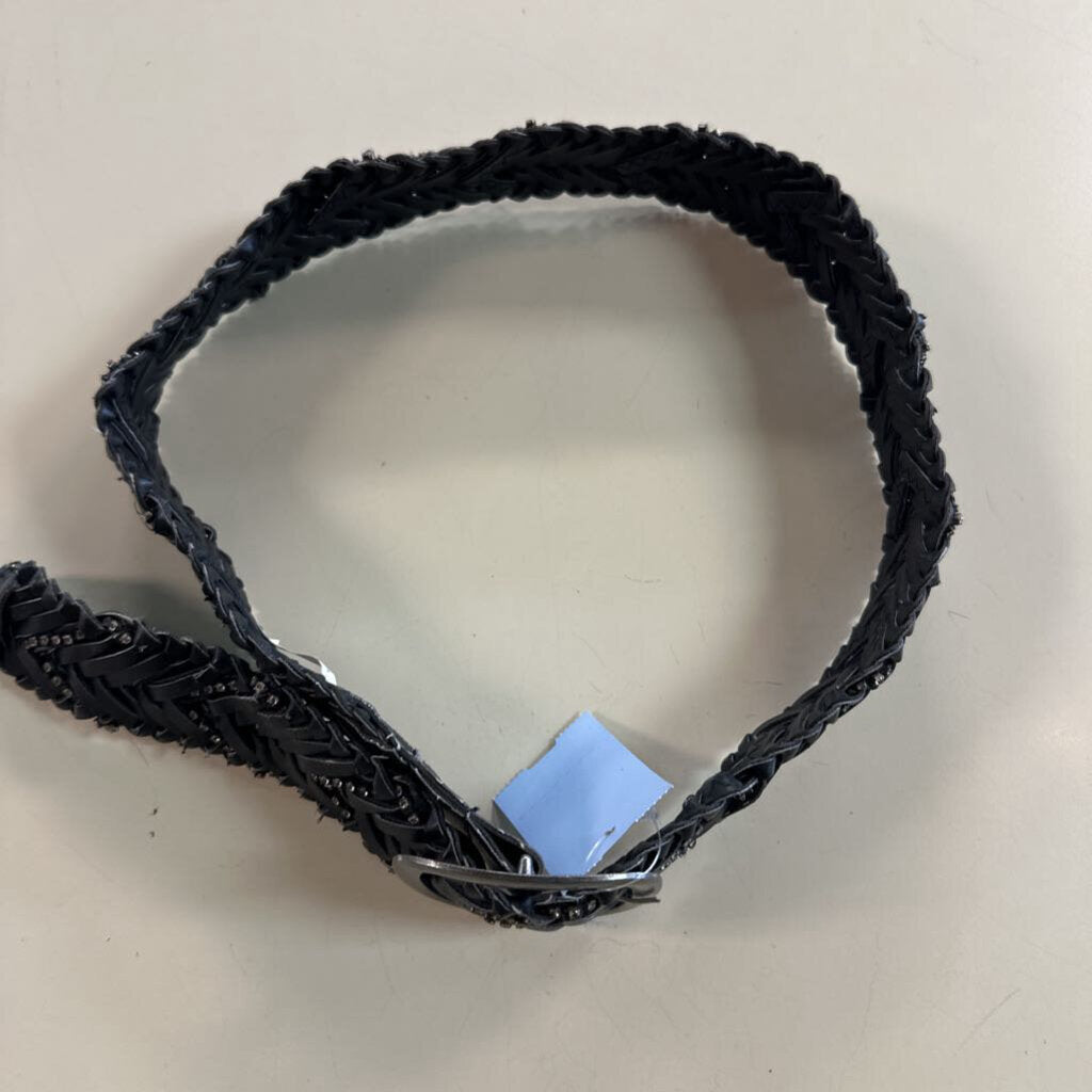 YMI Black Woven Leather Rhinestone Detail Belt Small