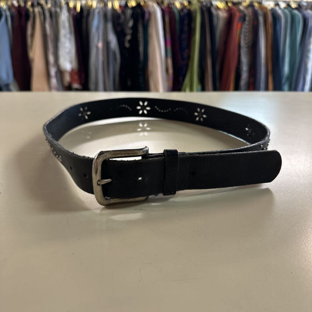 Express Black Leather Silver Studded/ Rhinestone Belt Small