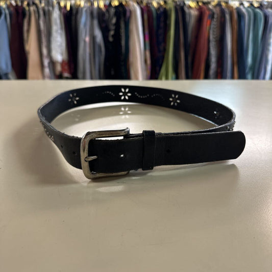 Express Black Leather Silver Studded/ Rhinestone Belt Small