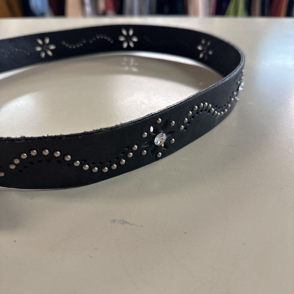 Express Black Leather Silver Studded/ Rhinestone Belt Small