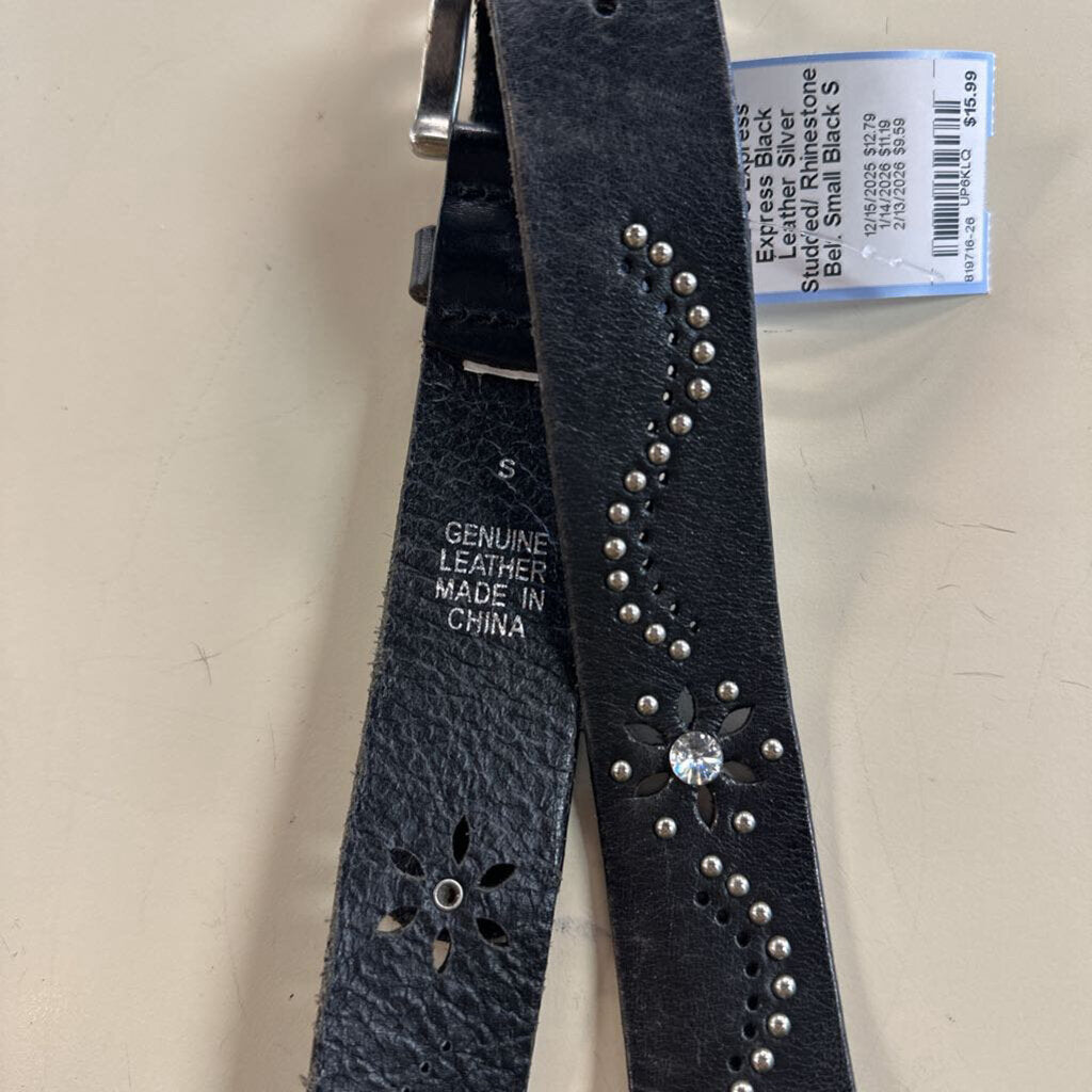 Express Black Leather Silver Studded/ Rhinestone Belt Small