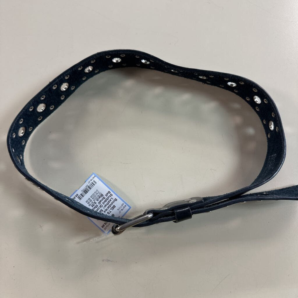 Black Leather/ Silver Studded Grommet Belt Small/ Medium