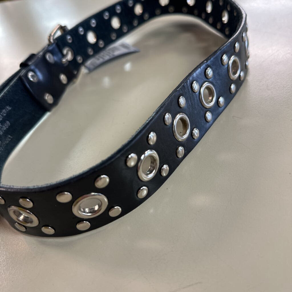 Black Leather/ Silver Studded Grommet Belt Small/ Medium