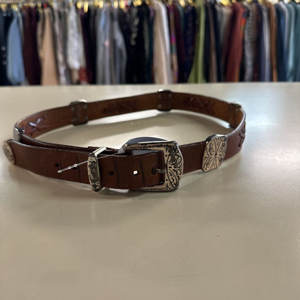 Brighton Brown Leather Silver Detail Belt Large