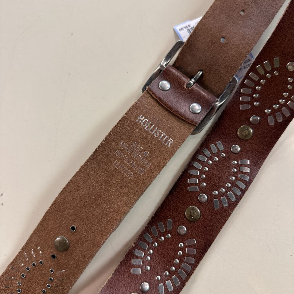 Hollister Brown Leather Studded Belt Medium