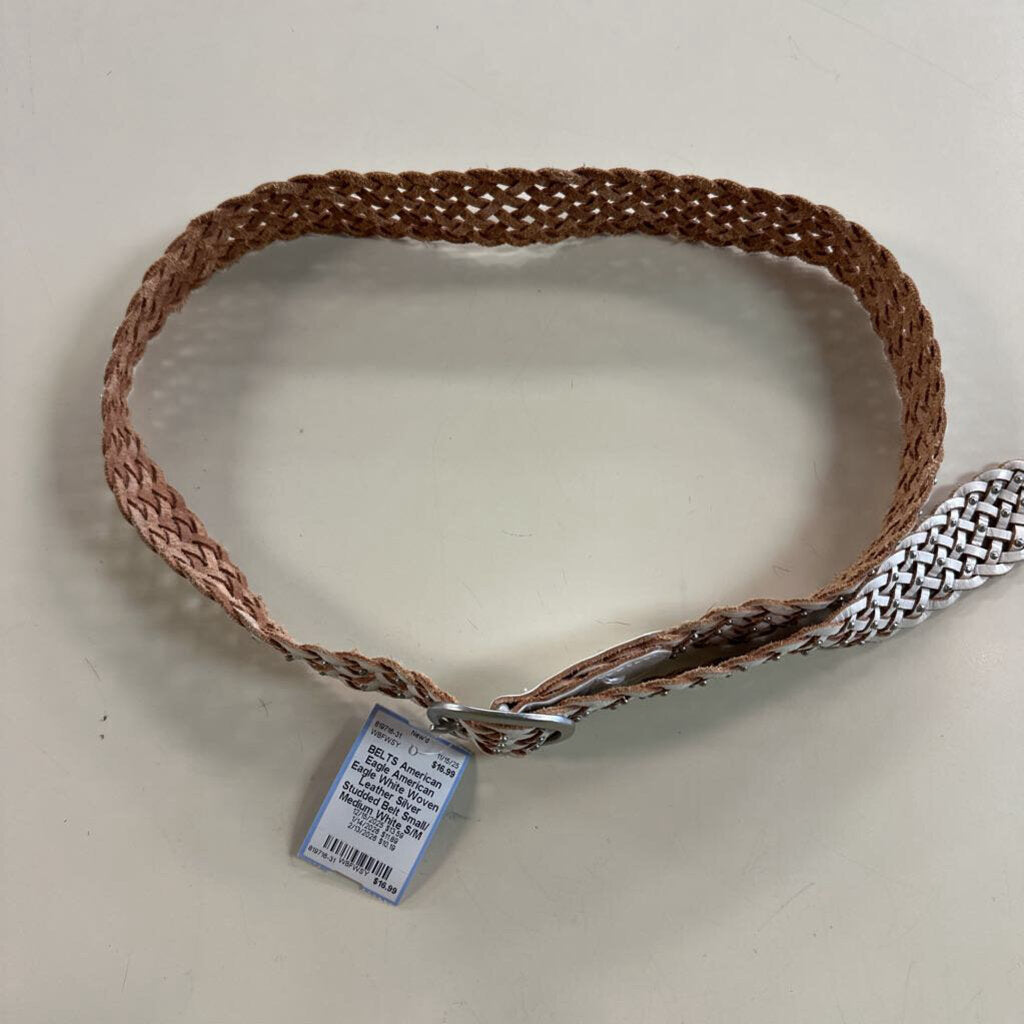American Eagle White Woven Leather Silver Studded Belt Small/ Medium
