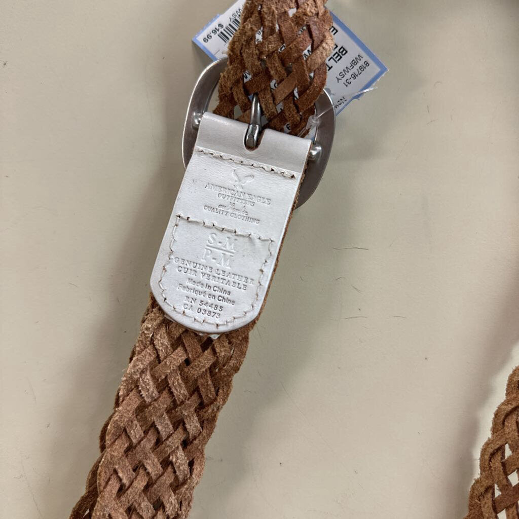 American Eagle White Woven Leather Silver Studded Belt Small/ Medium