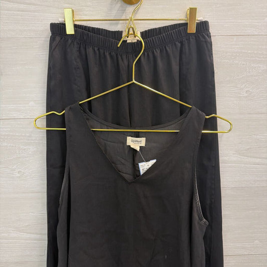 Up West Black Silky Tank Top/ Side Slit Wide Leg Pants Set Small