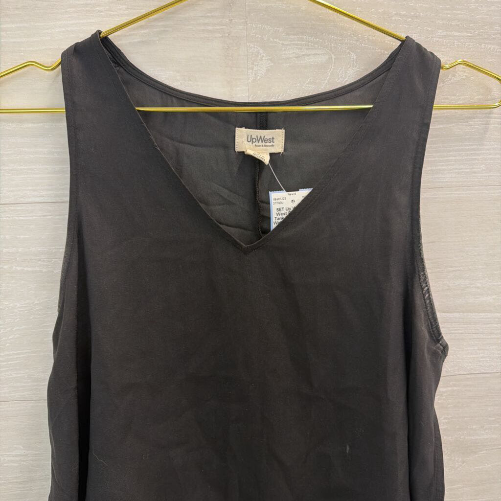 Up West Black Silky Tank Top/ Side Slit Wide Leg Pants Set Small